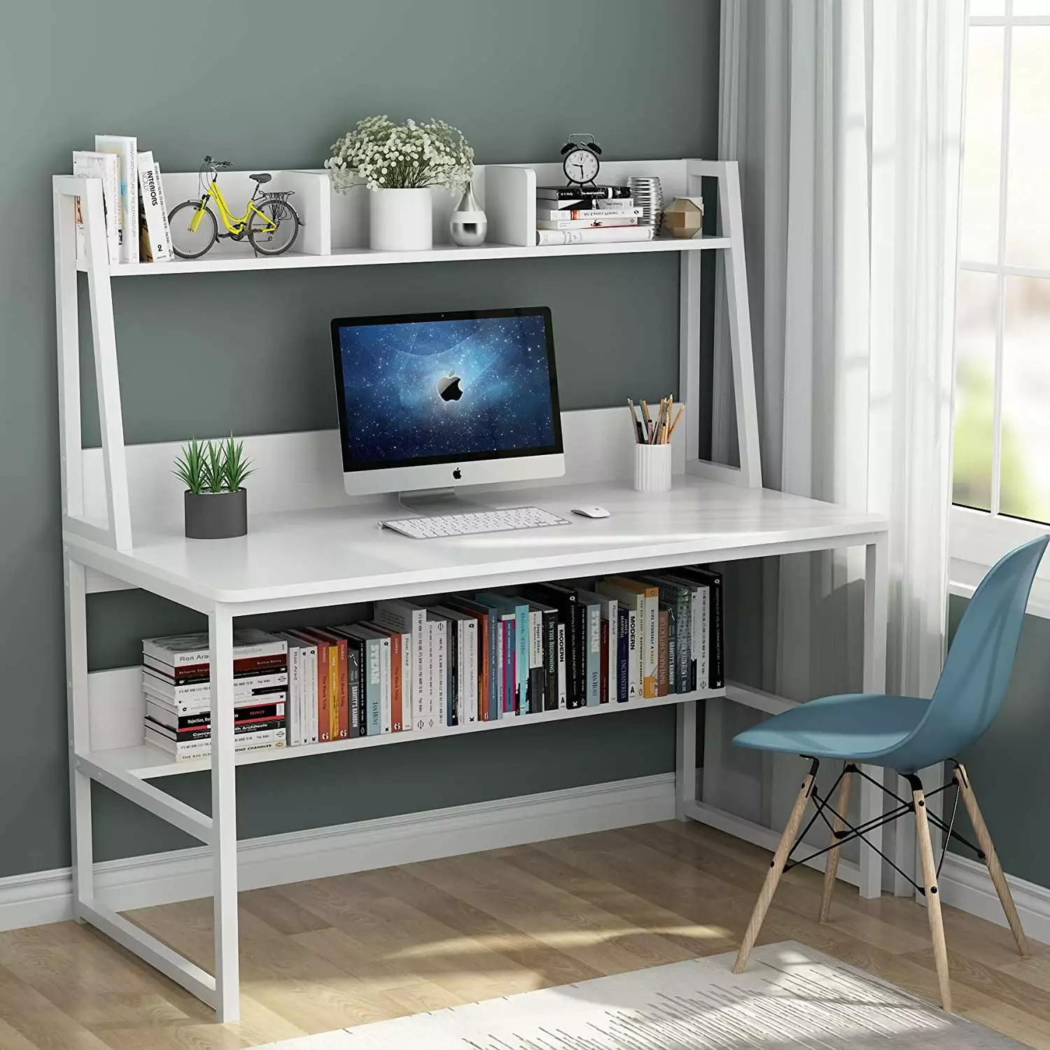 Tribesigns 47 Inch Computer Desk Hutch and Bookshelf Home Office