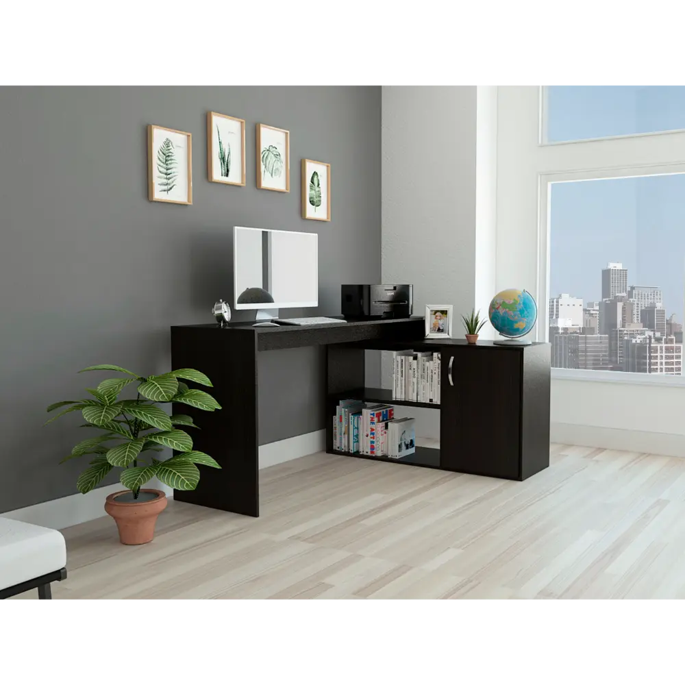 Axis Modern L Influenced Computer Desk Open & Closed Storage Black tuhome