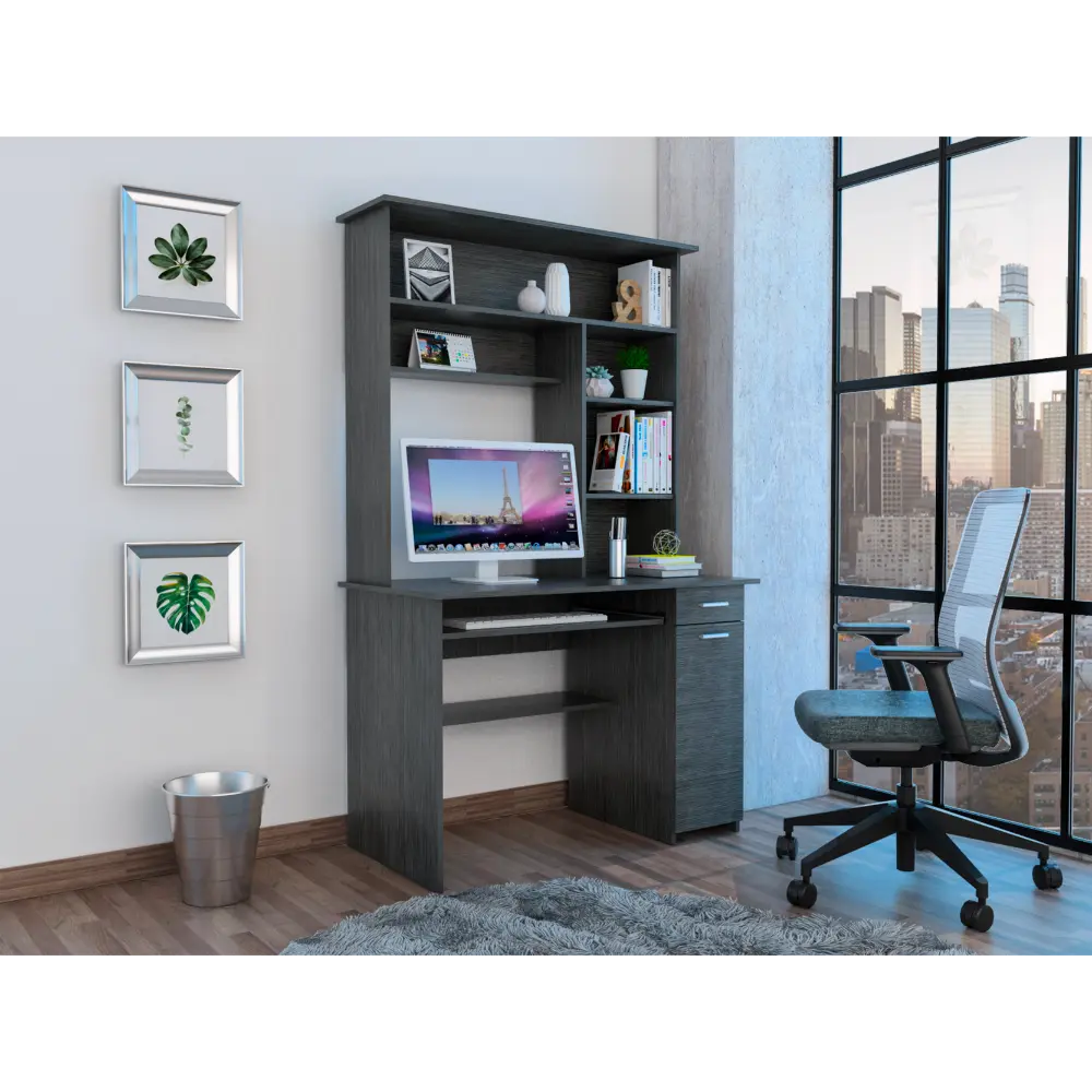 Compu 180 Hutch Desk Multiple Shelves Retractable Keyboard Tray CPU Storage tuhome