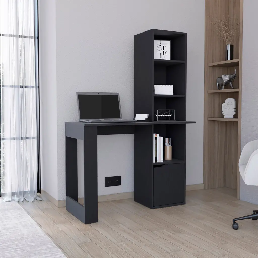 Iowa Computer Desk Cabinet And 4 Tier Bookcase Black Office Desk tuhome