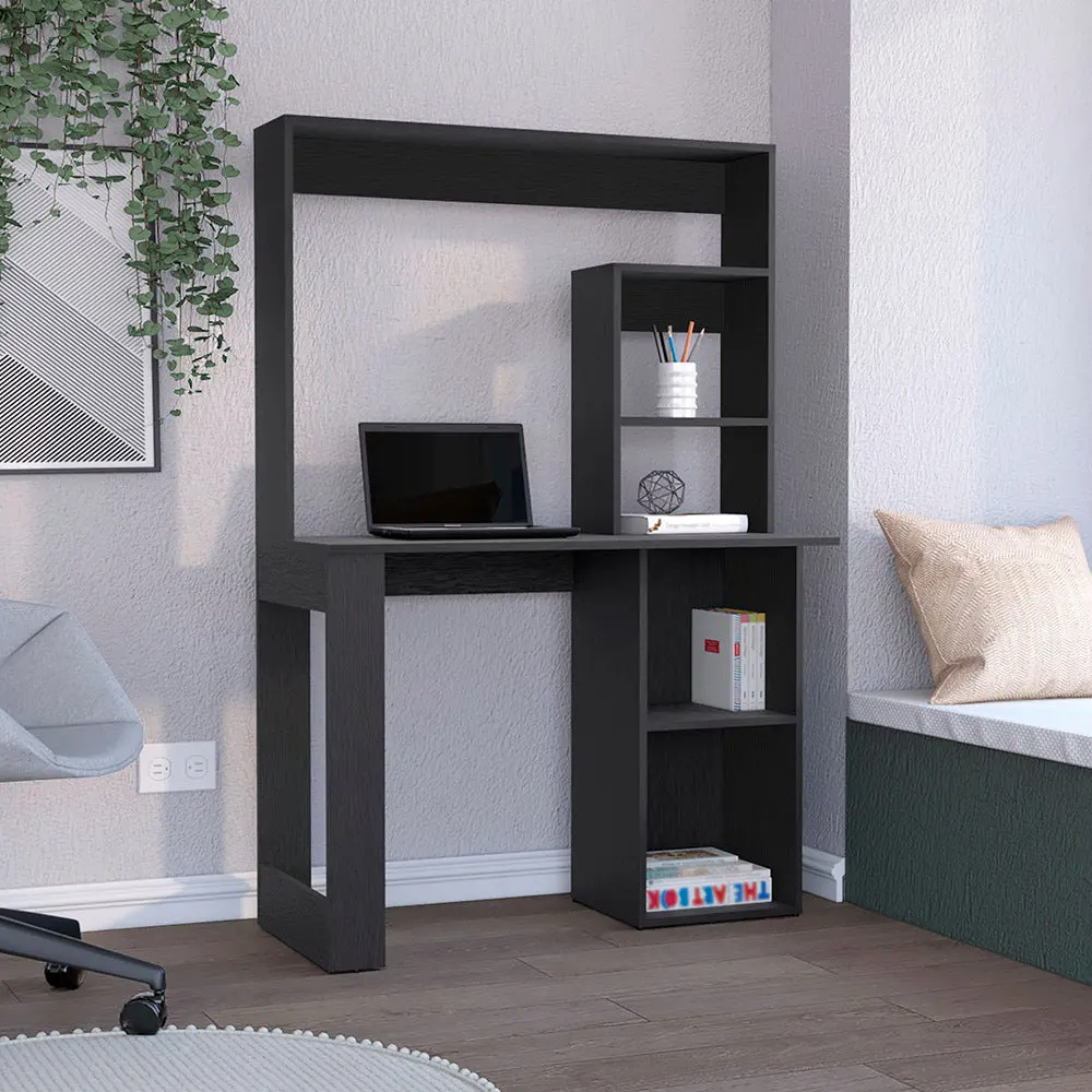 Maine Desk Hutch and Shelves Black Modern Computer Desk Office tuhome