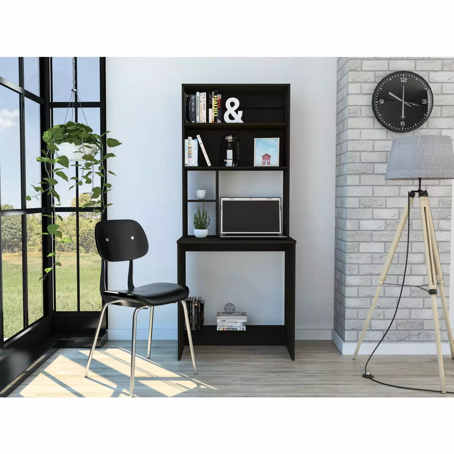 TUHOME CompuH Computer Desk Hutch Black Wengue Home Office Workstation