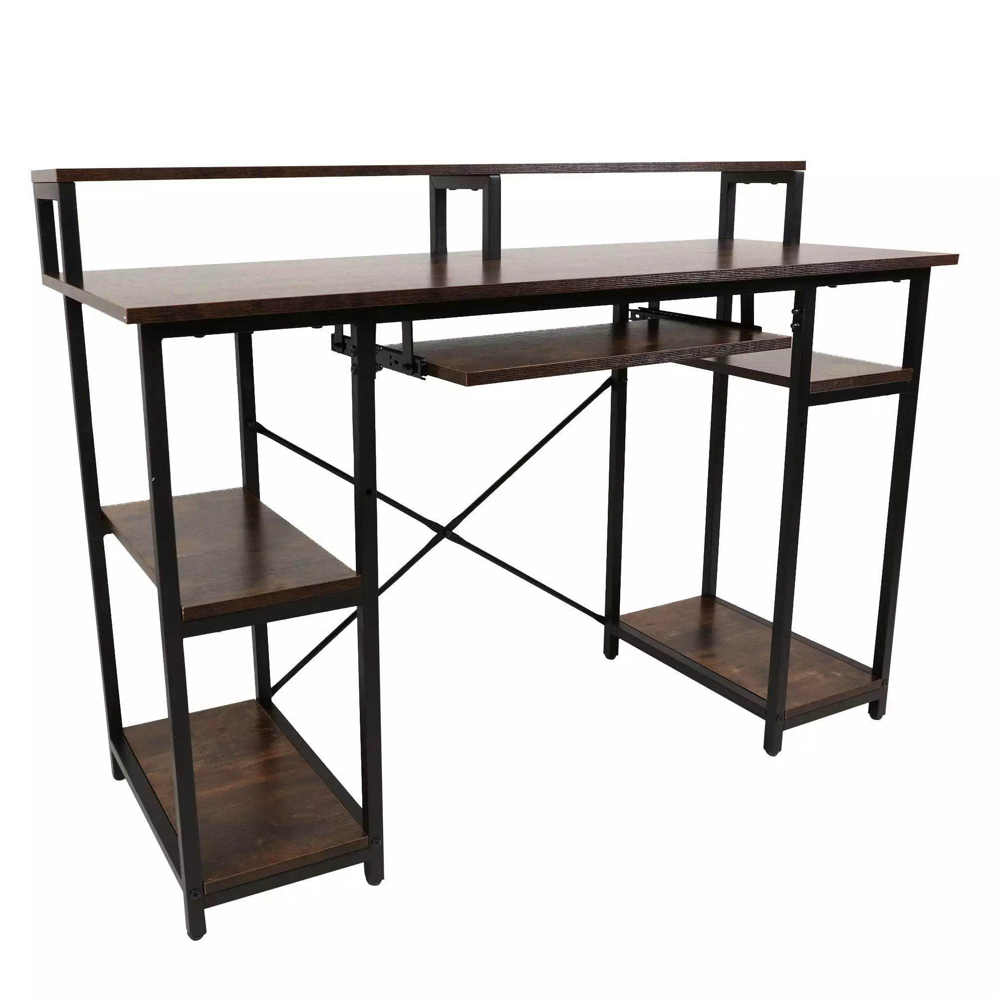 47 Inch Home Office Computer Desk Storage Shelves Monitor Stand and Keyboard Tray TUTIUM