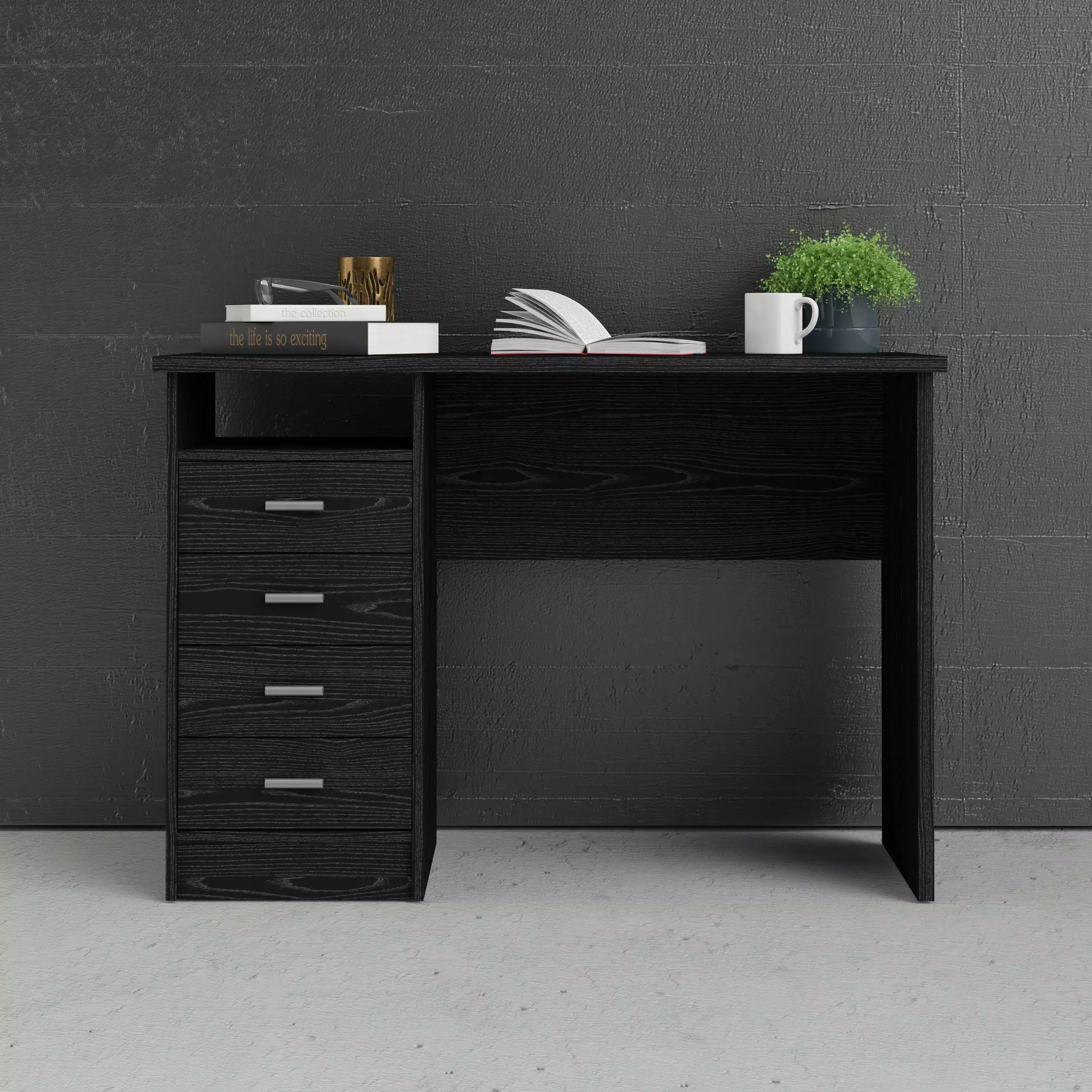 Tvilum Warner Desk 4 Drawers Black Woodgrain Home Office