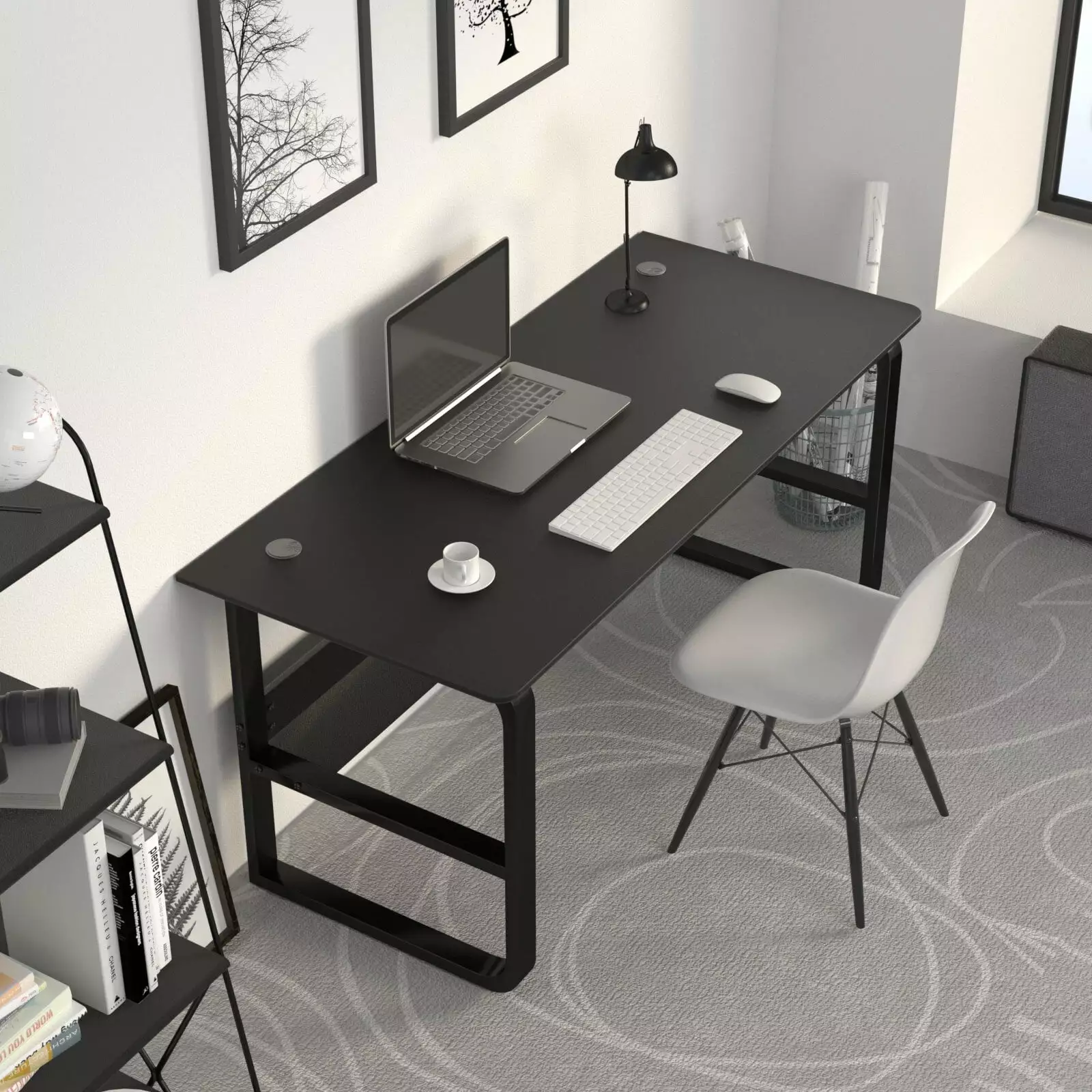 TY Arts & Culture Computer Desk Home Office Desk Work Desktop Bookshelf Black