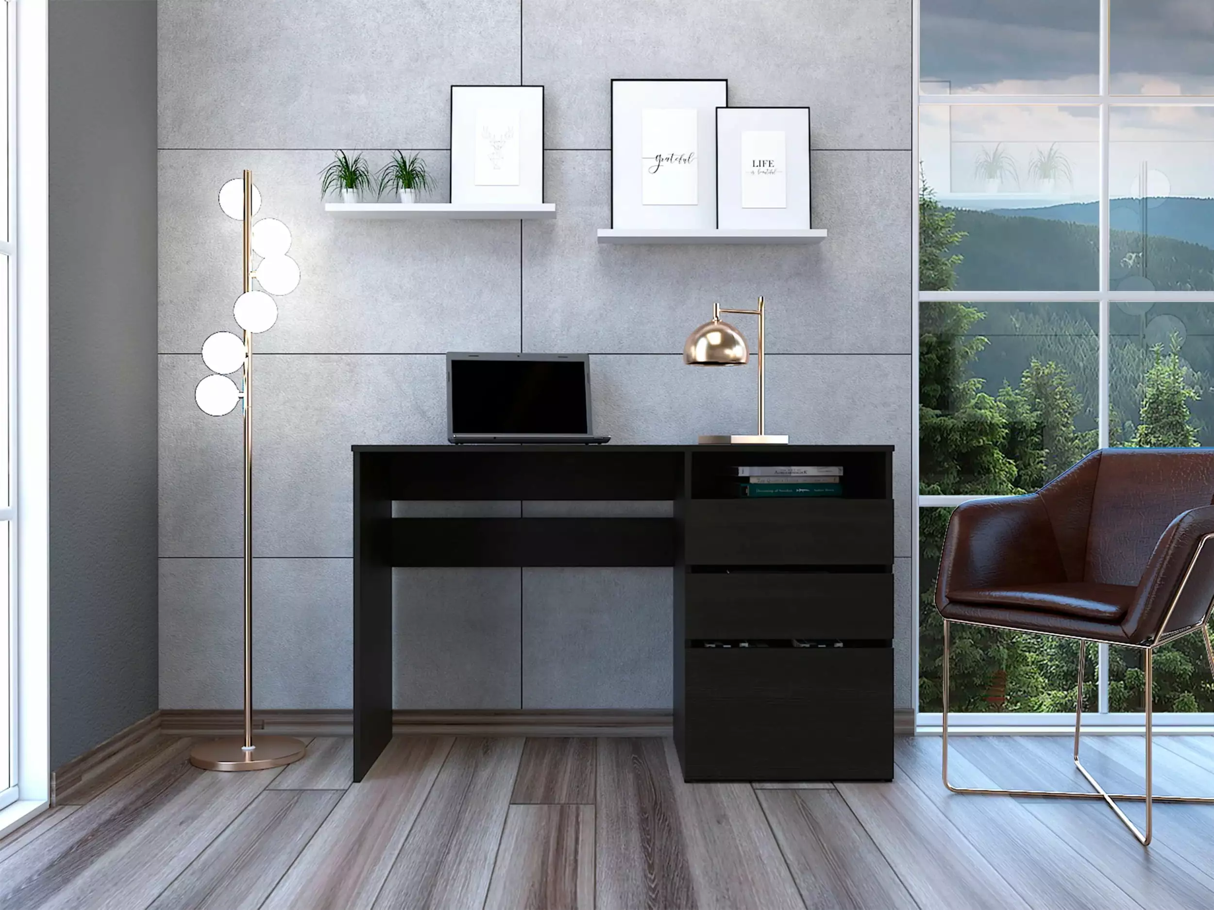 Dublin Three Drawer Computer Desk Shelf Black - Compact Workstation unknown