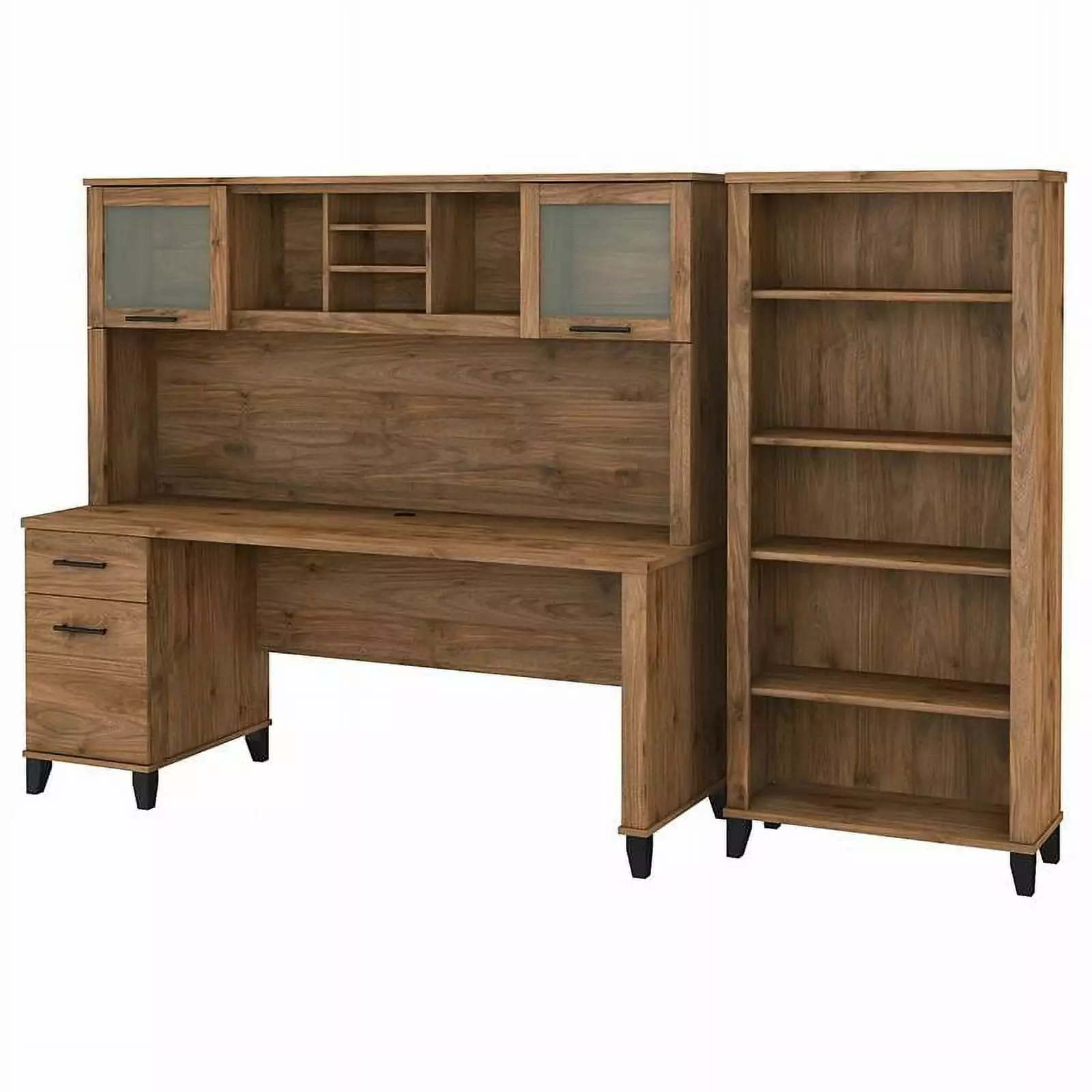 UrbanPro 72W Fresh Walnut Desk Hutch and Bookcase Engineered Wood Office