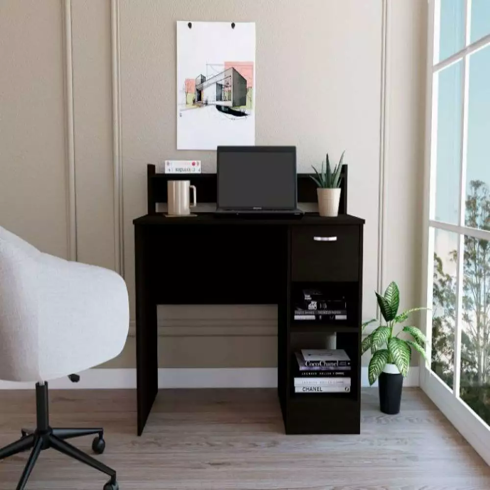 We Have Furniture Computer Desk Delmar Open Storage Shelves Black Wengue Finish