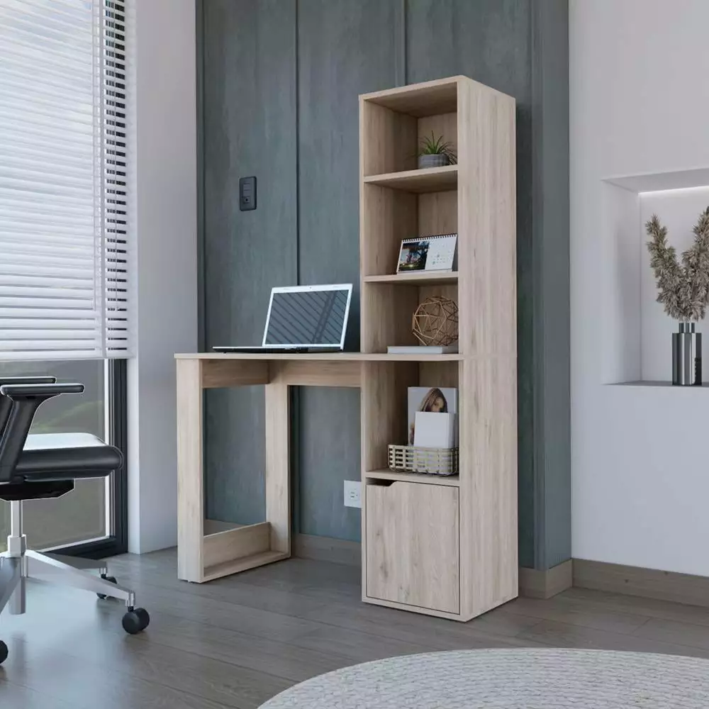 We Have Furniture Light Gray Computer Desk Single Door Cabinet Modern Home Office Desk