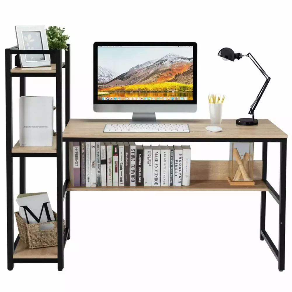 Yardi Yard 59-Inch Computer Desk 4-Tier Storage Shelves Natural Home Office Workstation