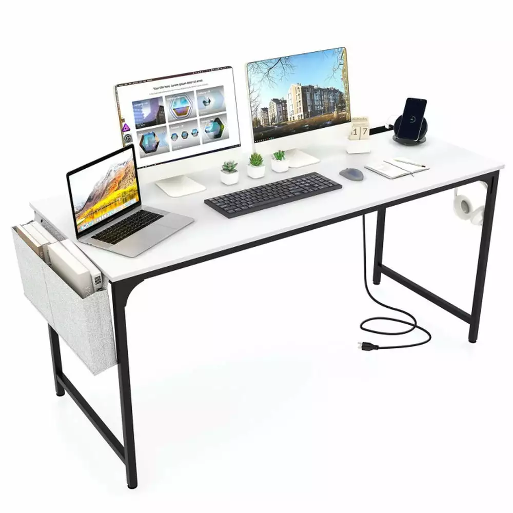 Yardi Yard 60 Inch Computer Desk Charging Station Storage Bag-White. Computer Desk. Gaming Computer Desks Study.Working.Wr...