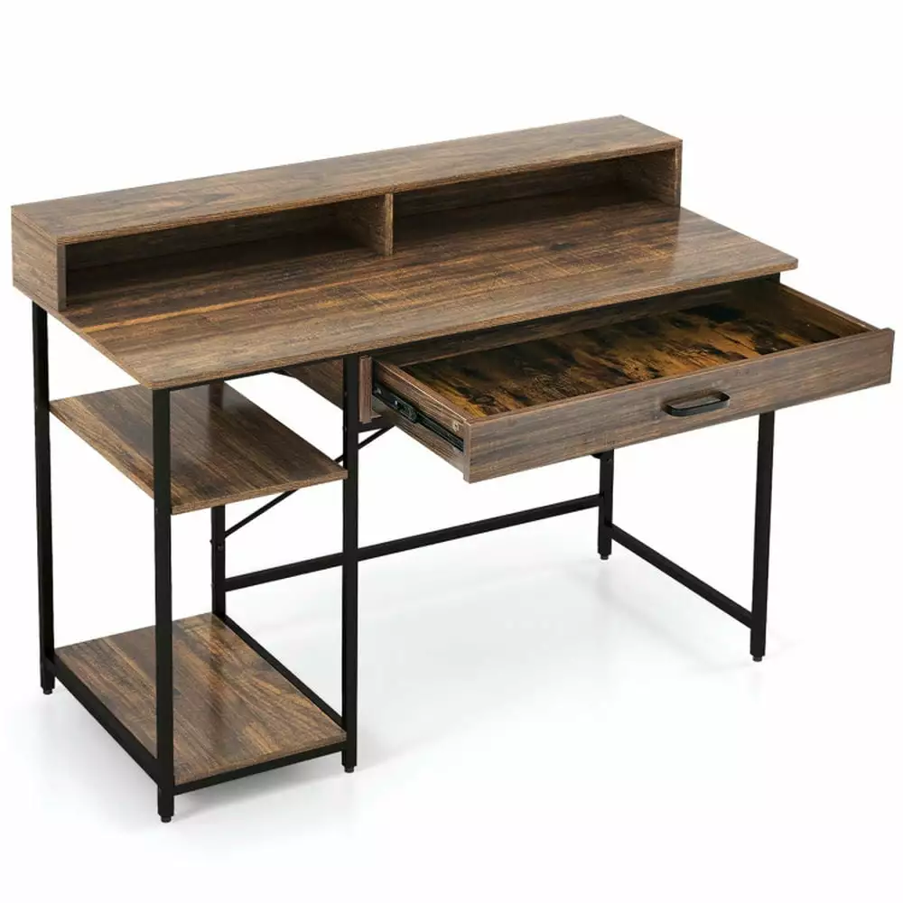 Yardi Yard 48 Inch Rustic Brown Computer Desk Monitor Stand and Shelves