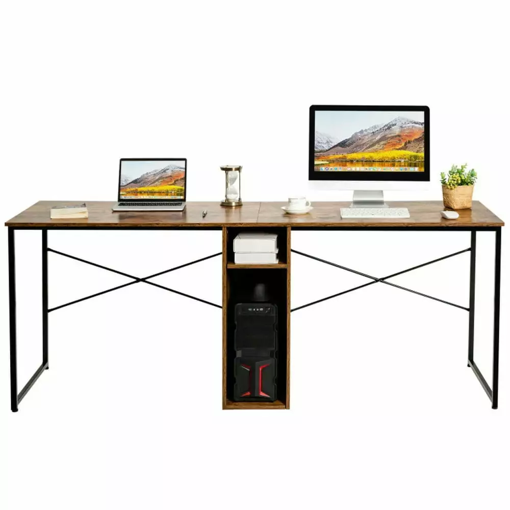 Yardi Yard 79 Inches Multifunctional Office Desk 2 Person Storage Brown Computer Gaming Study Writing Table