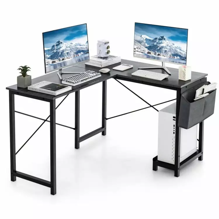 Yardi Yard Modern Reversible Computer Desk Storage Pocket and CPU Stand Dark Gray Gaming Writing Table