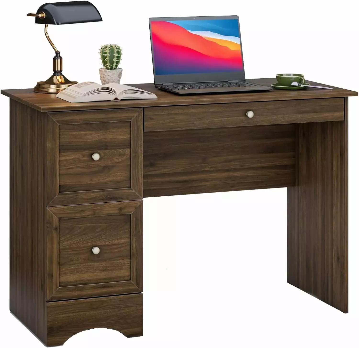 YOJFOTOOU Computer Desk 3 Drawers Wooden Home Office Desk PC Laptop Notebook Compact Study Desk