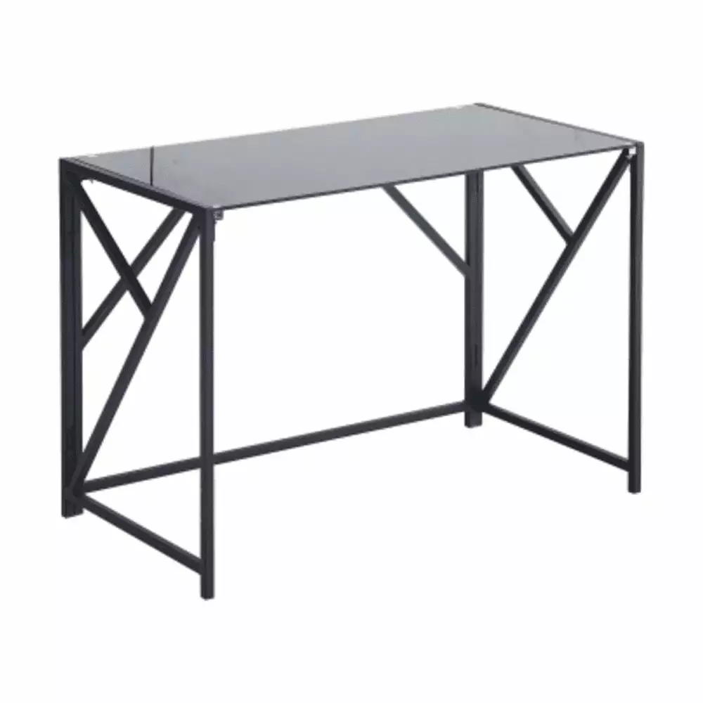 Tempered Black Glass Computer Desk Metal Frame Laptop or PC YRWL