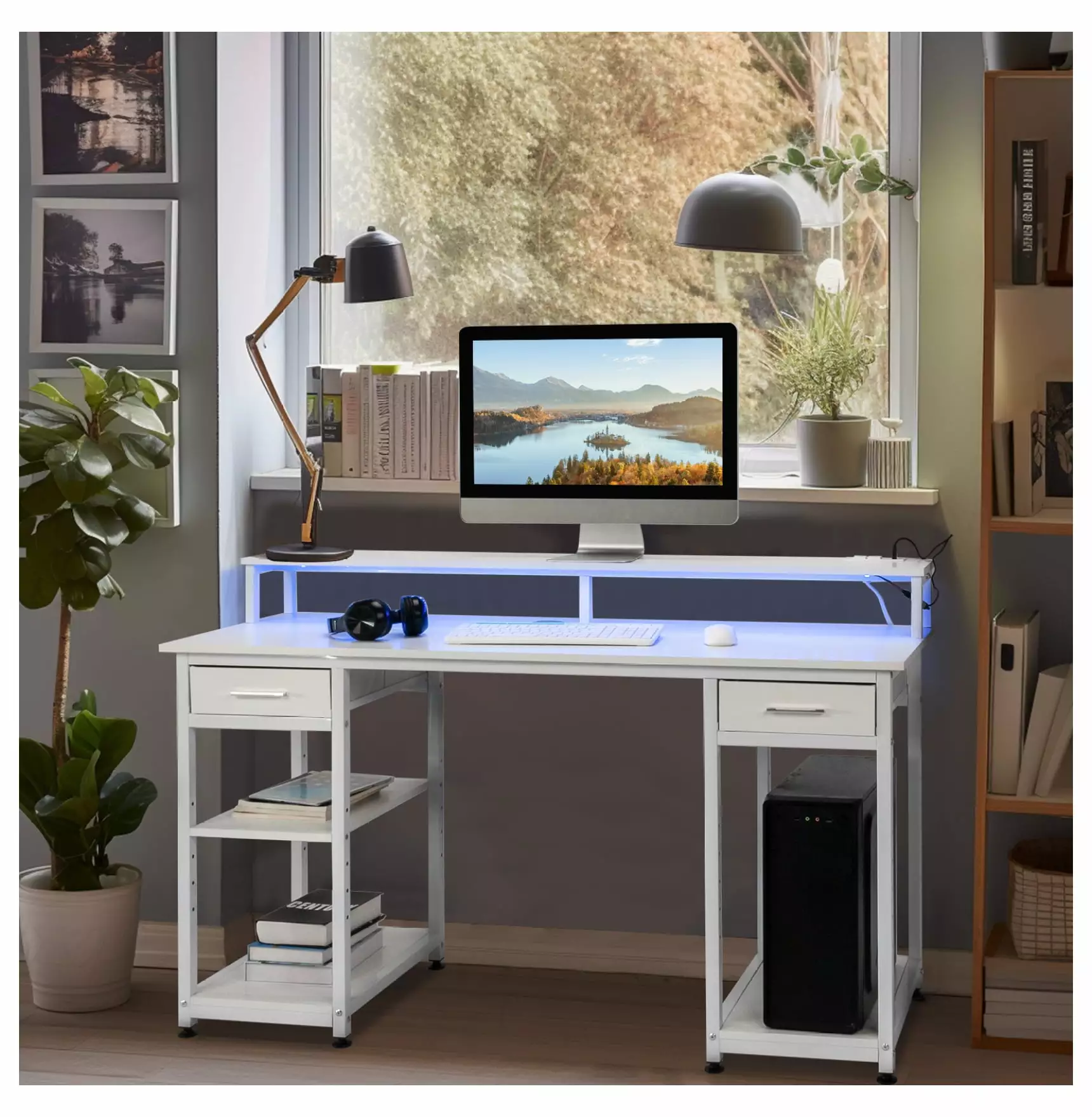 ZHANGHU LED Computer Desk Writing Study Gaming PC Laptop Table Workstation Home Office