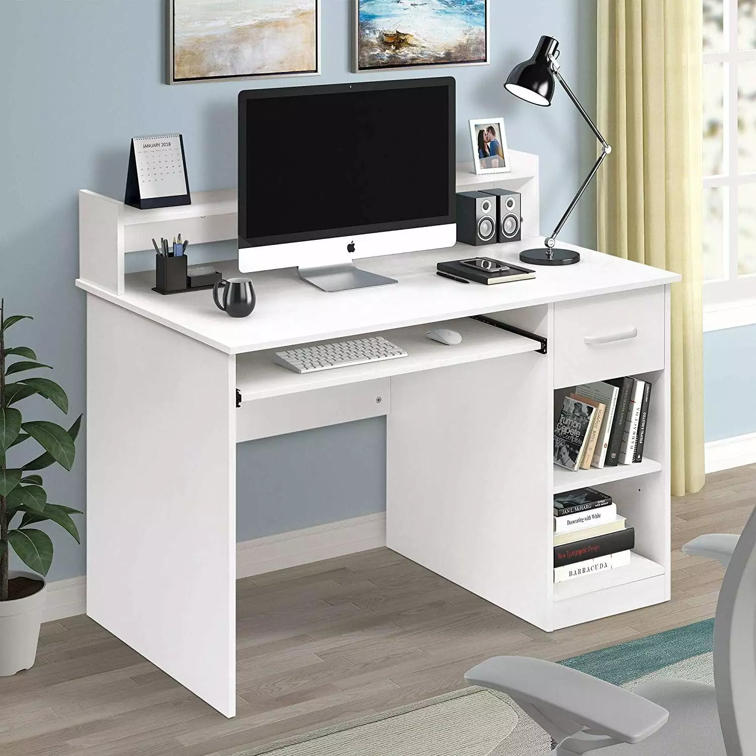 Zimtown Computer Desk Office Laptop PC Table Home Office Workstation Drawer and Shelf White