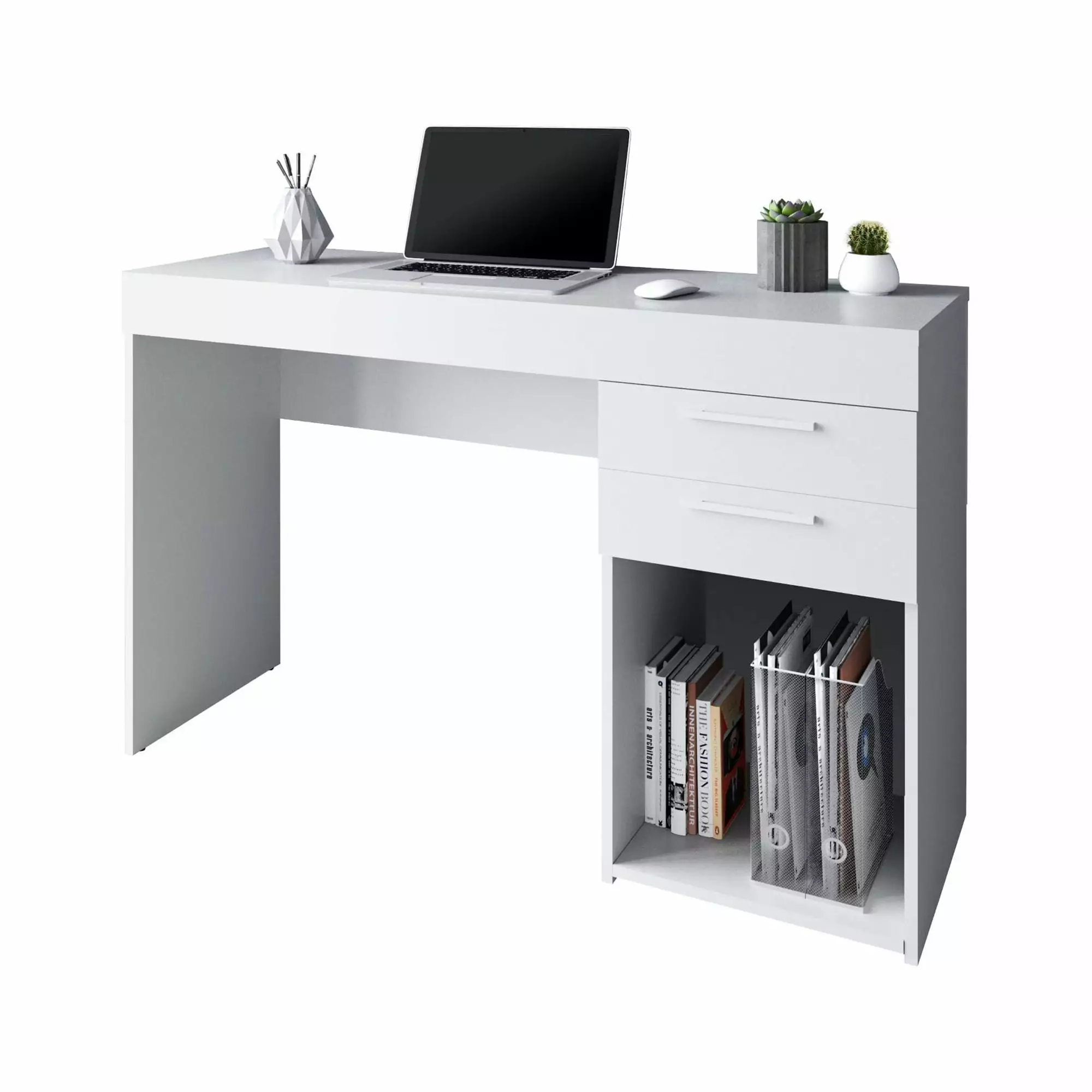 Techni Office Solutions Computer Desk Workstation Storage - 47.5 Inch White Office Desk Techni Mobili
