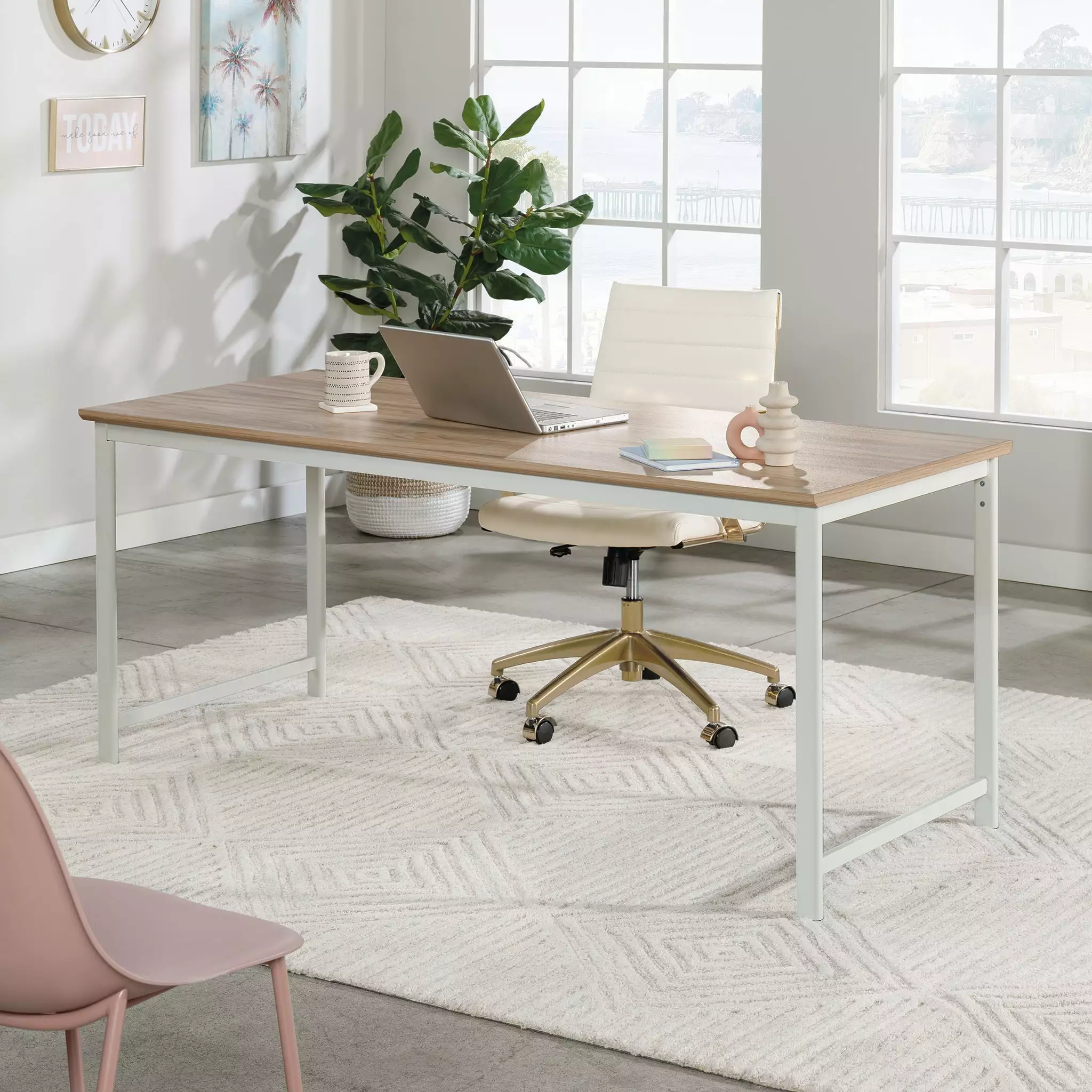 Worksense Sauder Bergen Circle 72 x 30 Office Table - Kiln Acacia Finish Large Desk