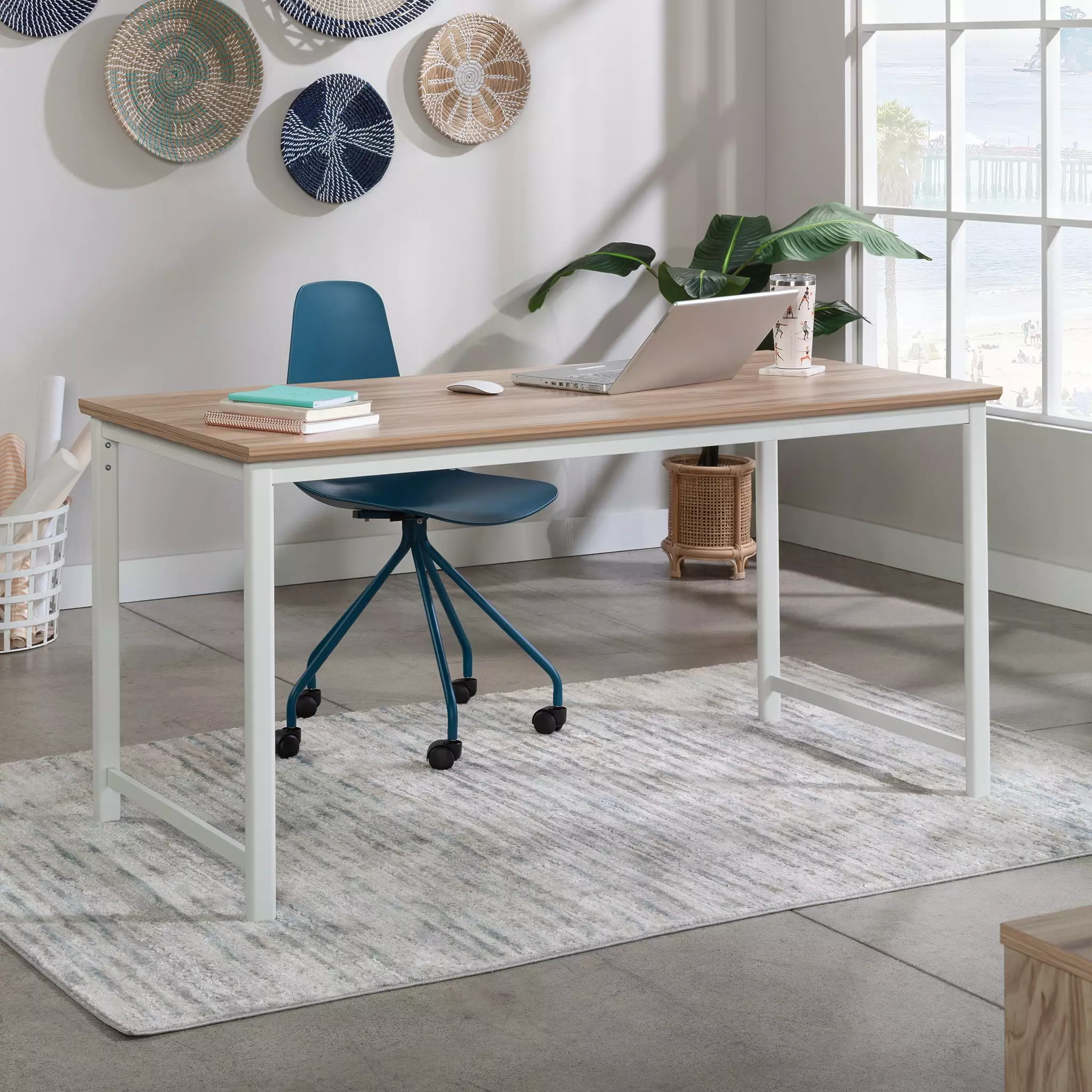 Worksense Sauder Bergen Circle 60 x 30 Table Desk Kiln Acacia Finish