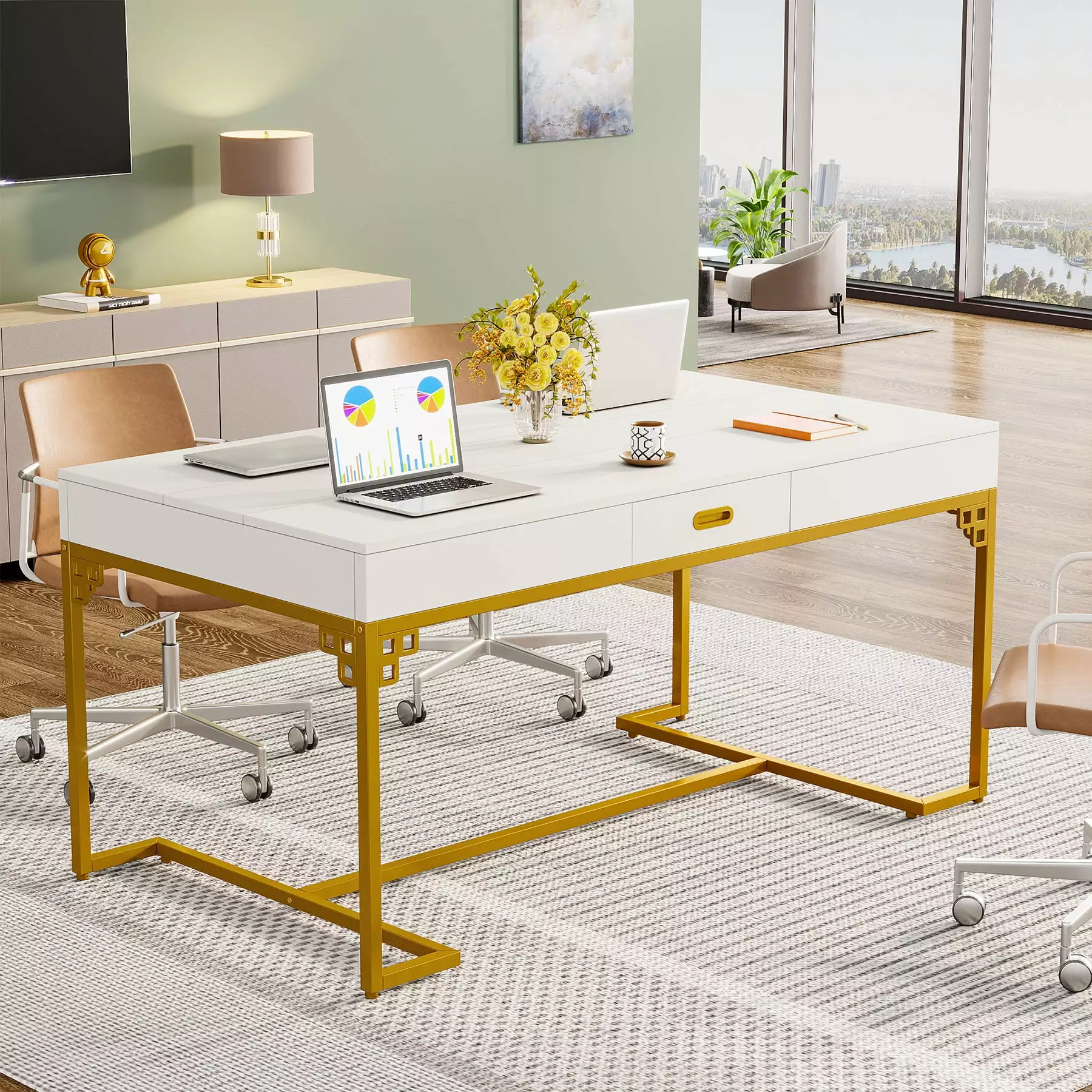 Tribesigns Executive Desk 63W x 31.5D - Large Office Desk and Conference Table Meeting Rooms
