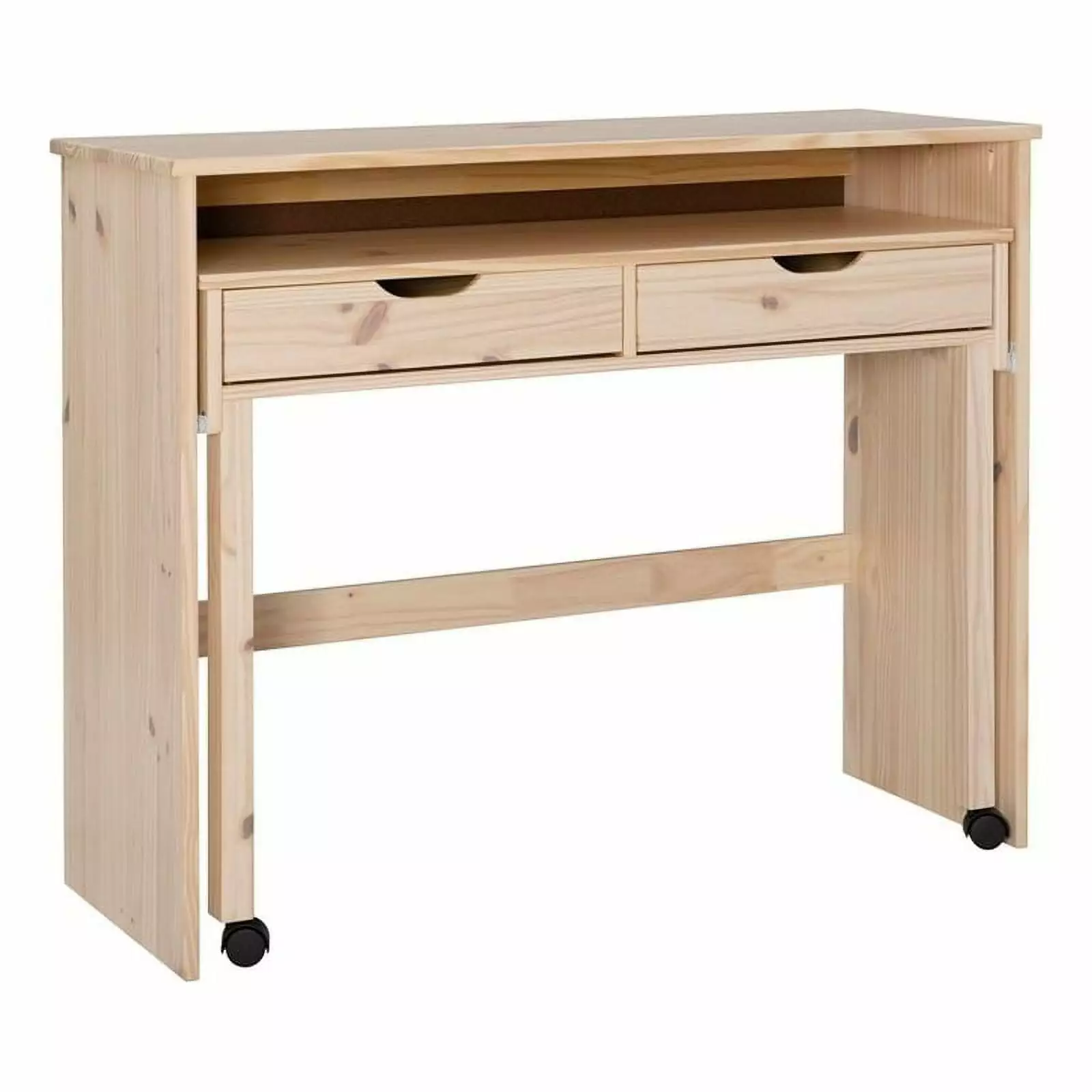 Pemberly Row Contemporary Extendable Wood Console Desk Natural Finish