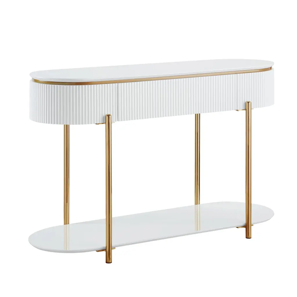 Daveigh Sofa Table White High Gloss Gold Finish LV02466 acme onsite store