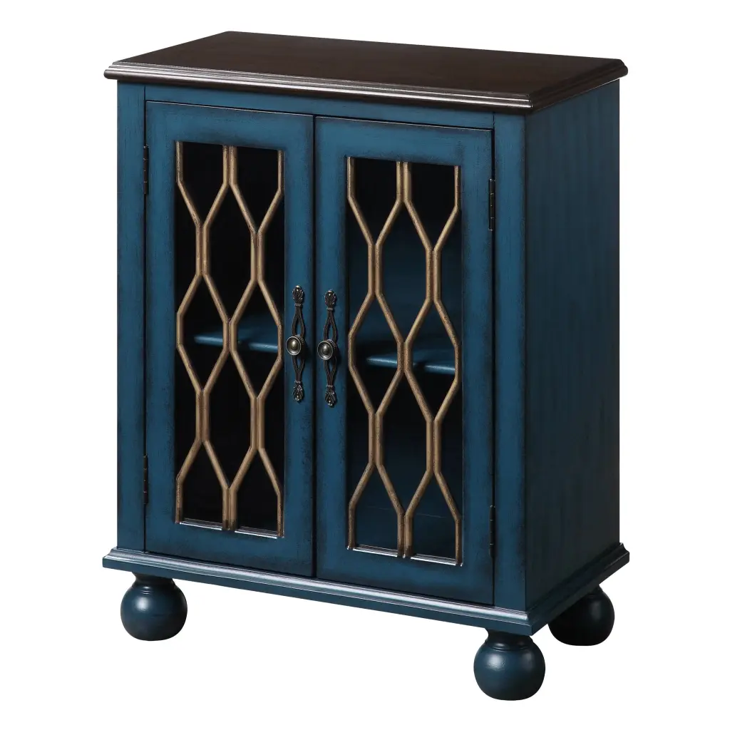 Antique Blue Console Table Glass Doors Living Room Storage furniture max