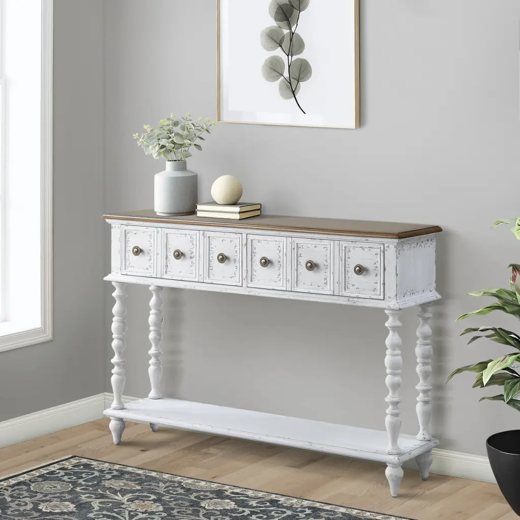 Dark Charcoal And Antique White Console Table Living Room Entryway Hallway furniture max