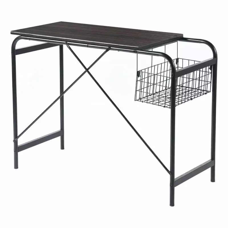 Homycasa 38.7 Computer Desk Console Table Wire Storage Basket Walnut FurnitureR