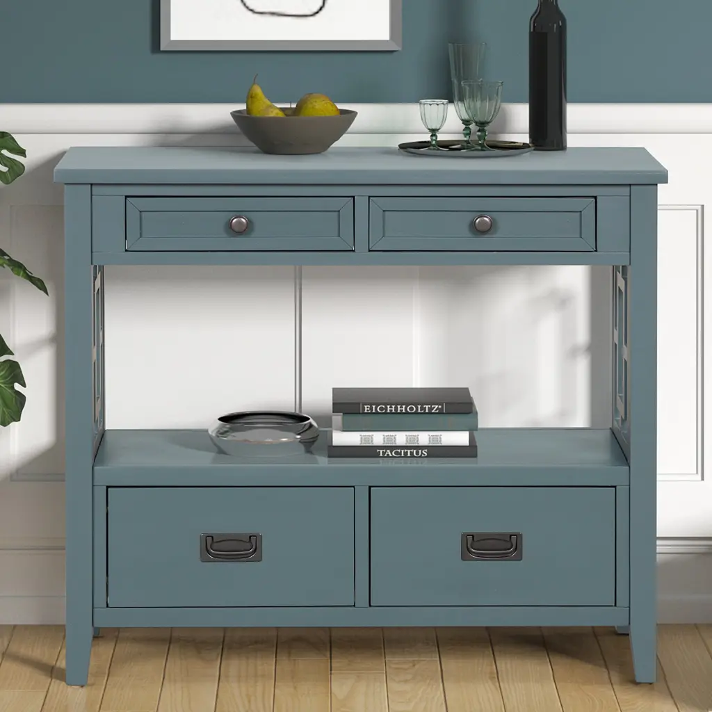 36 Farmhouse Pine Wood Console Table Entry Sofa Table 4 Drawers power growth furniture