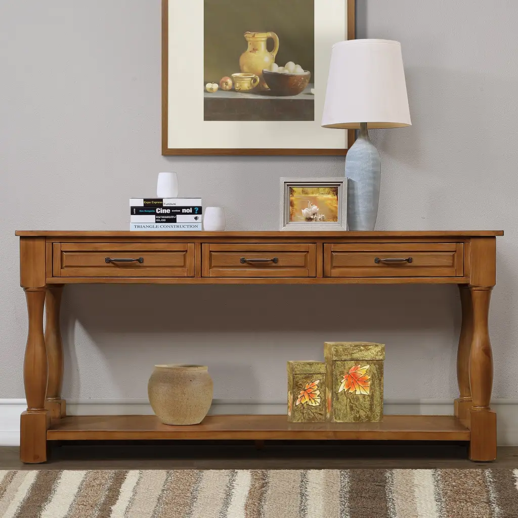 63 Inch Long Wood Console Table 3 Drawers And 1 Bottom Shelf - Elegant Entryway Furniture power growth furniture