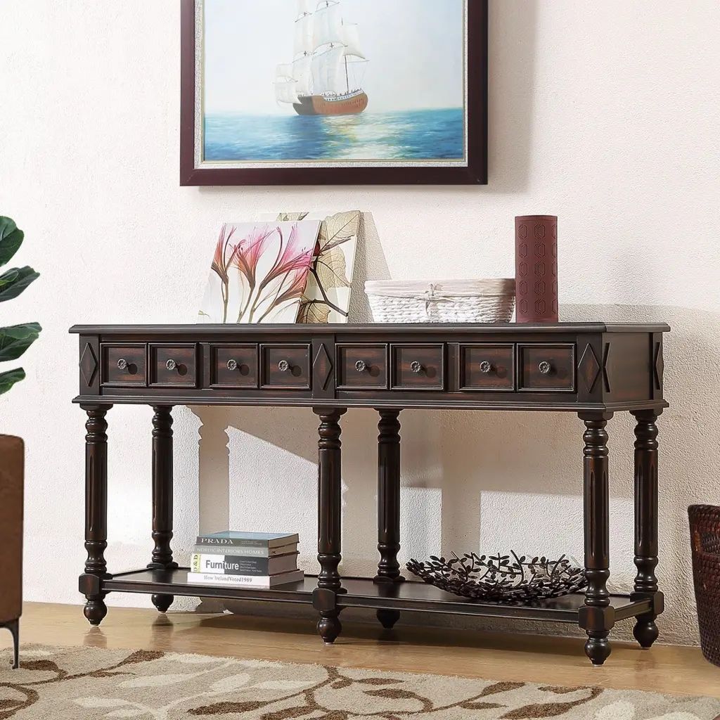 Retro Console Table 58 Inch Long Entryway Sofa Table 2 Drawers power growth furniture