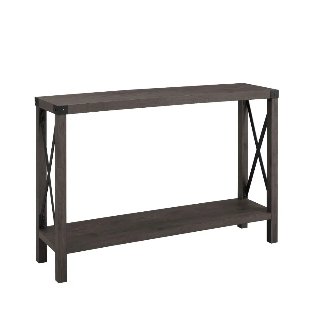 Farmhouse Metal X Entry Table Lower Shelf Sable Grey MDF Top walker edison