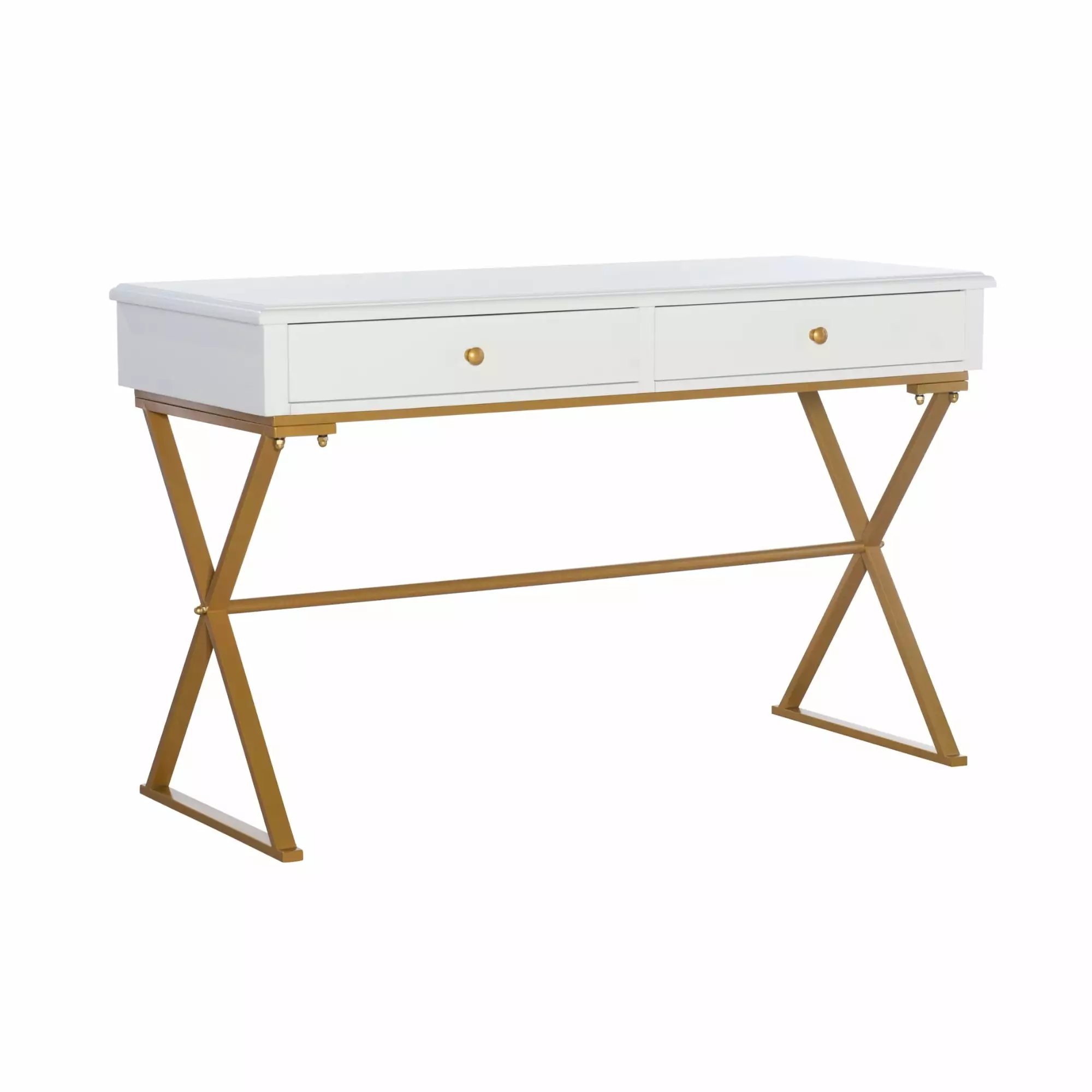 Contemporary Home Living Trestle Frame Writing Desk - 47.25 - White and Gold - Modern Home Office Desk