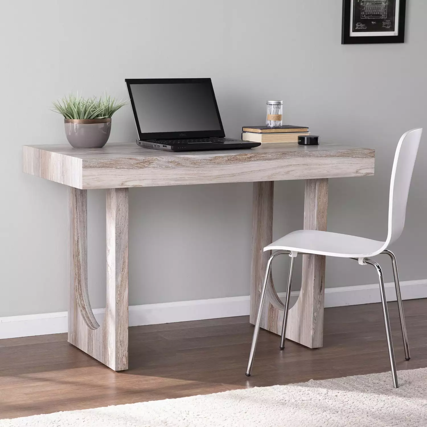 SEI Furniture Chadkirk Contemporary Faux Marble Writing Desk Brown - Elegant Office Desk Southern Enterprises