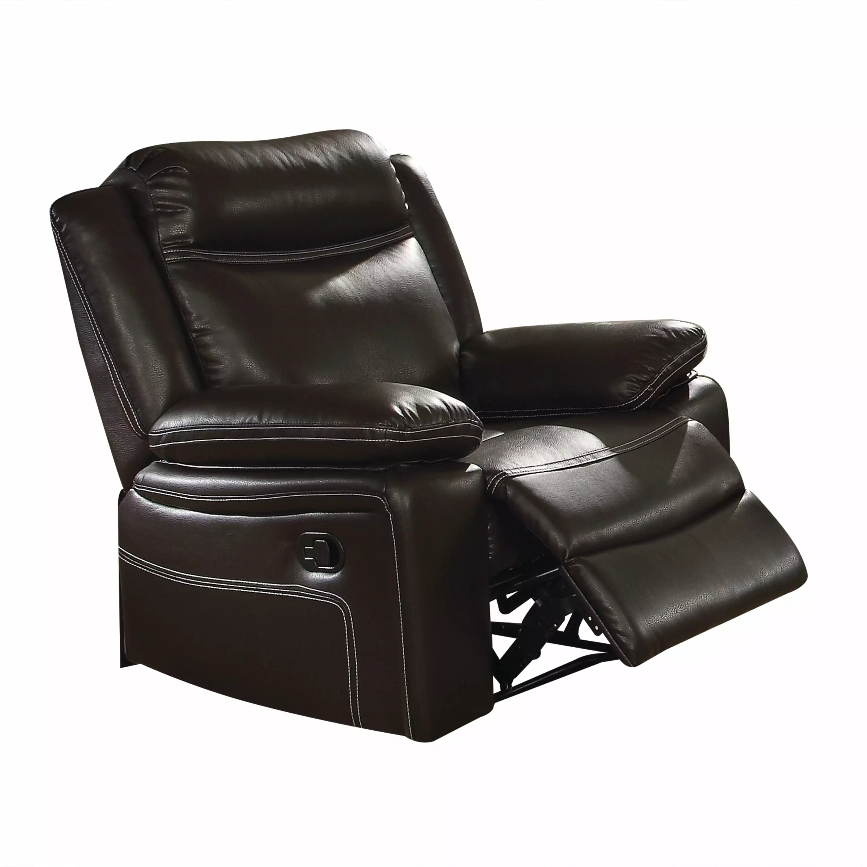 Contemporary Style Metal and Leatherette Recliner Espresso Brown Saltoro Sherpi