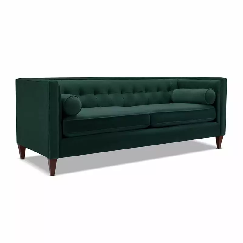Maklaine Contemporary 84 Tufted Tuxedo Sofa Double Cushion Hunter Green Velvet Living Room Furniture