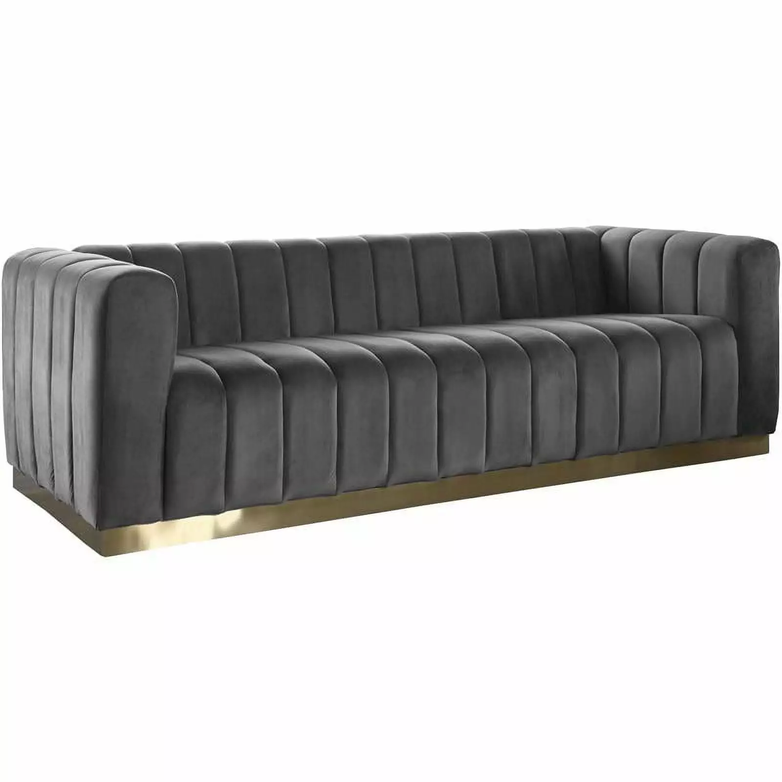 Maklaine Contemporary Velvet Stainless Steel Sofa Gray Brushed Gold Modern Living Room Couch