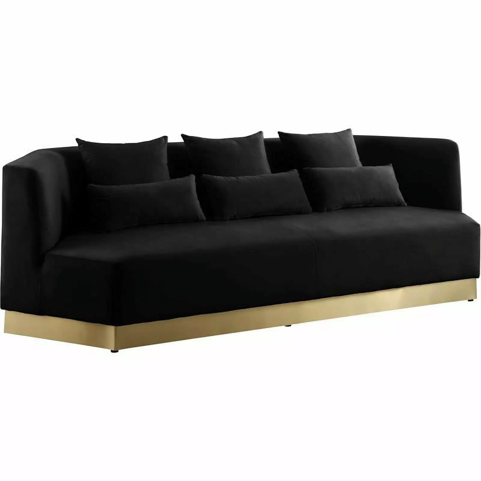 Maklaine Contemporary Velvet Stainless Steel Sofa Black Brushed Gold Modern Luxury Couch