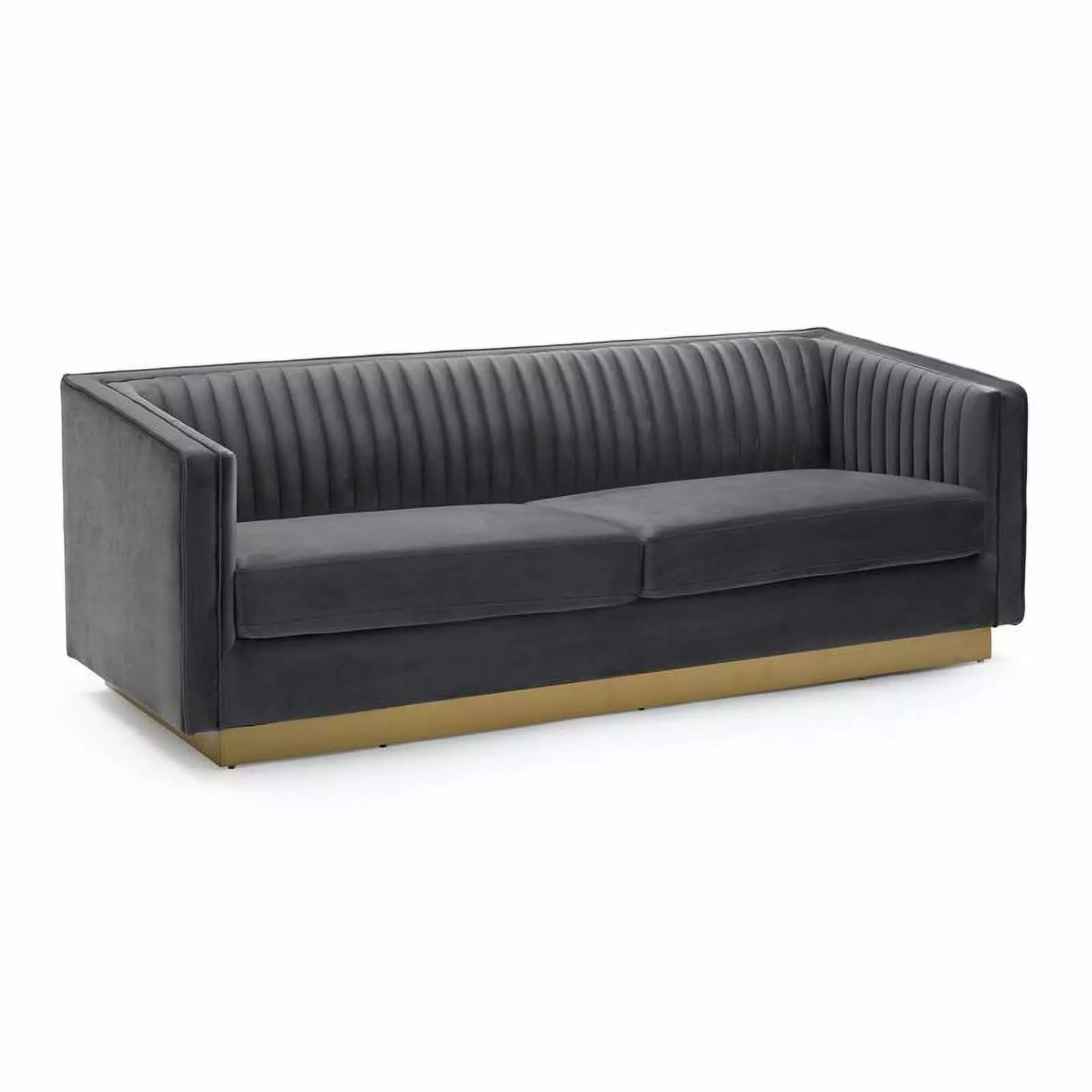 Maklaine Modern Velvet Metal Wood Tufted Sofa Dark Gray Gold Living Room Couch