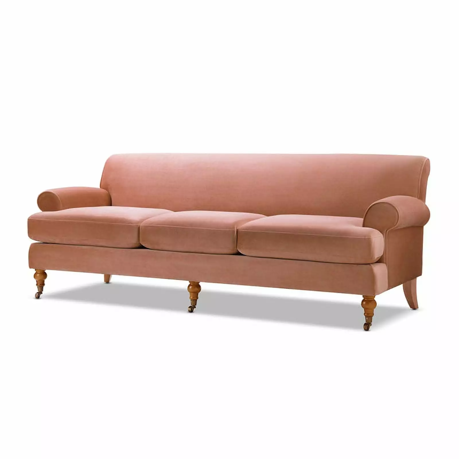 Maklaine Contemporary Hardwood Sofa Metal Casters Peach Orange