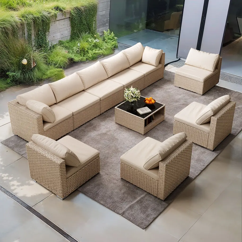 9 Piece All Weather Boho Outdoor Patio Furniture Set Conversation bg outdoor