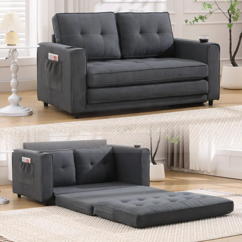 3 1 Upholstered Futon Sofa Convertible Sofa Bed Foldable Tufted Loveseat w2325