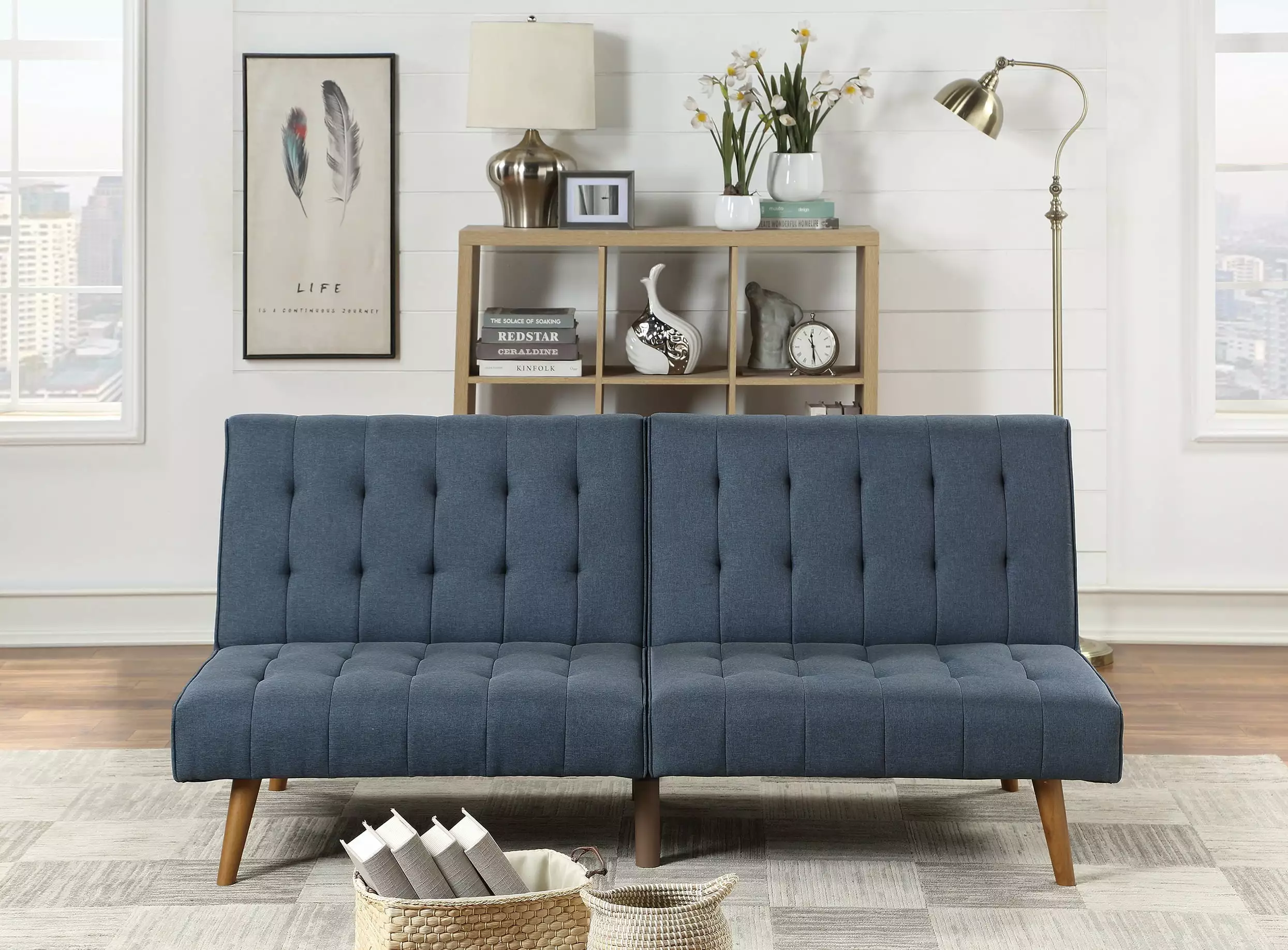 CoSoTower Navy Color Modern Convertible Sofa 1pc Set Couch Polyfiber Plush Tufted Cushion Sofa Living Room Furniture Woode...