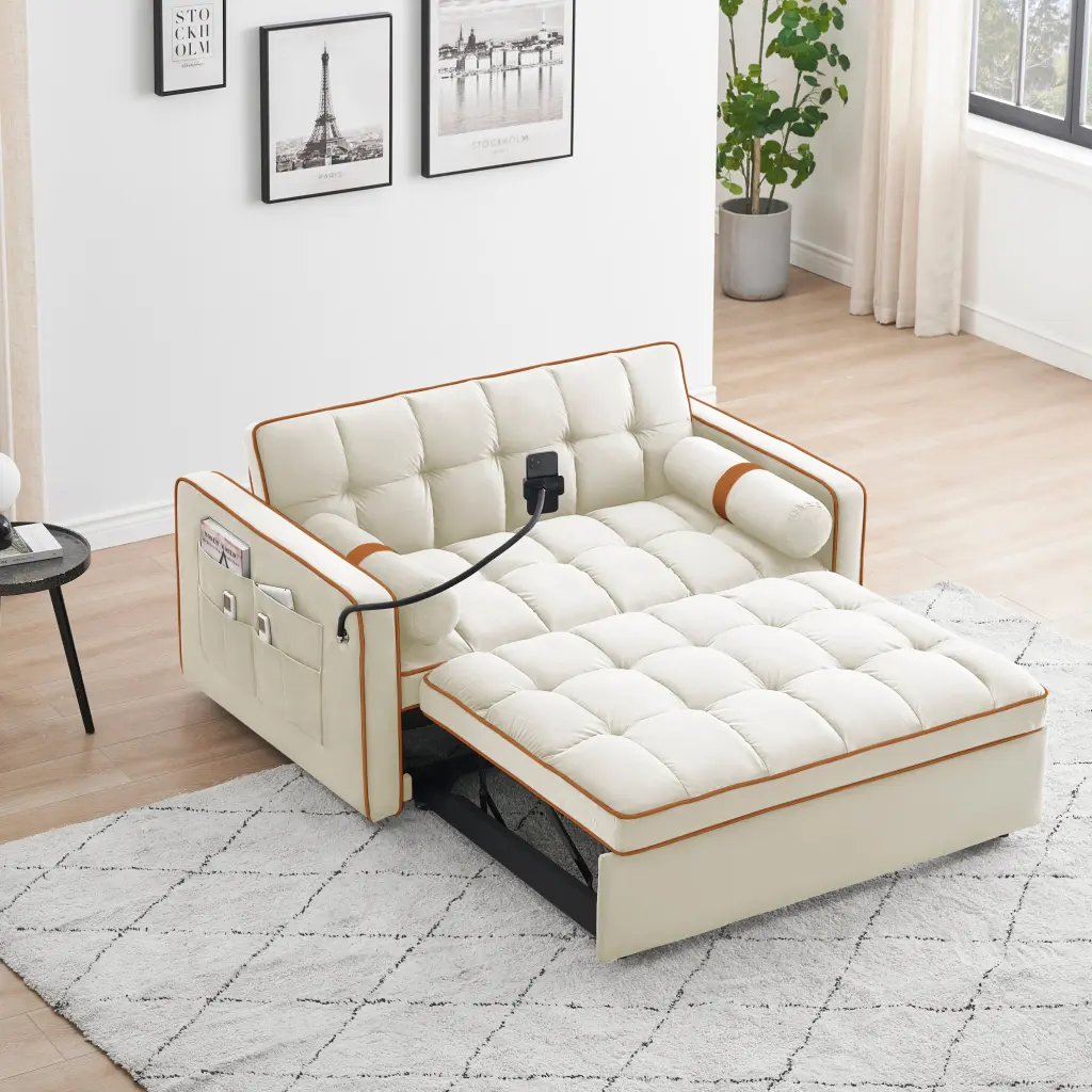 55 Sleeper Sofa Pull Out Bed Modern Velvet Convertible Couch Small Spaces fj furniture