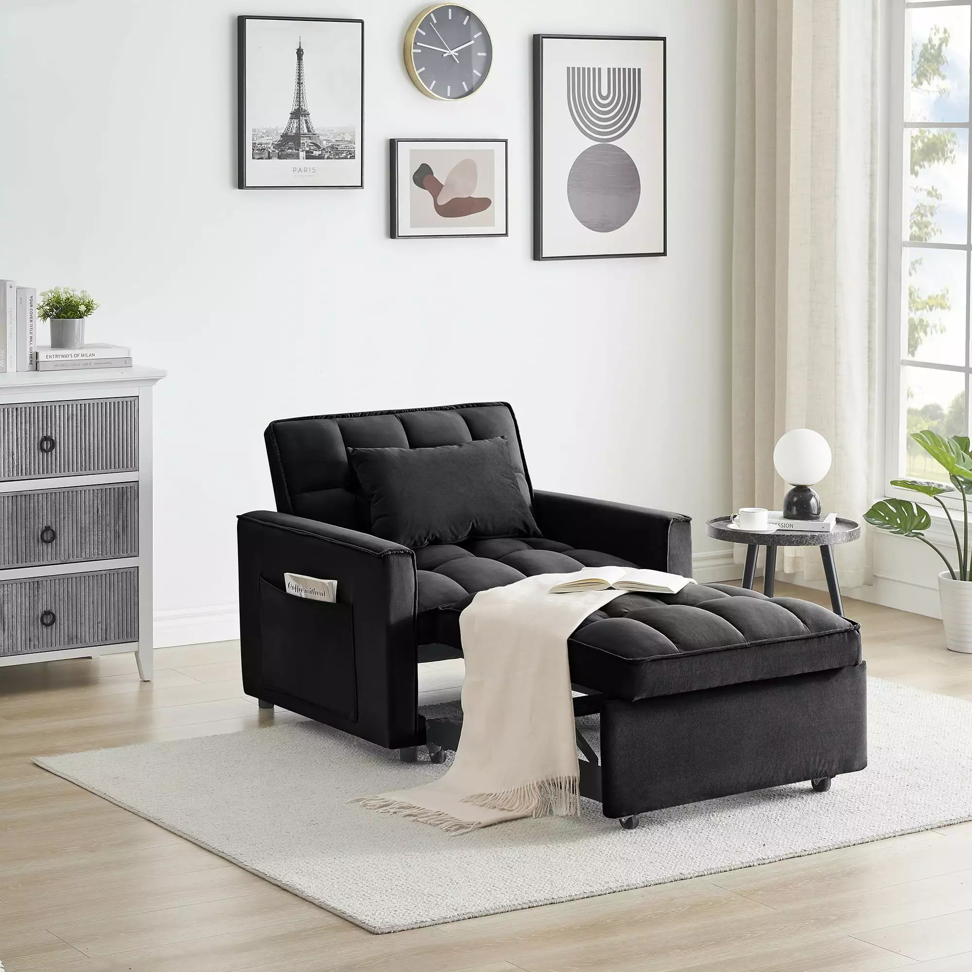 Gexpusm Sofa Bed Chair 3 1 Convertible Recliner Single Recliner Suitable Small Spaces Adjustable Back Creamy Black