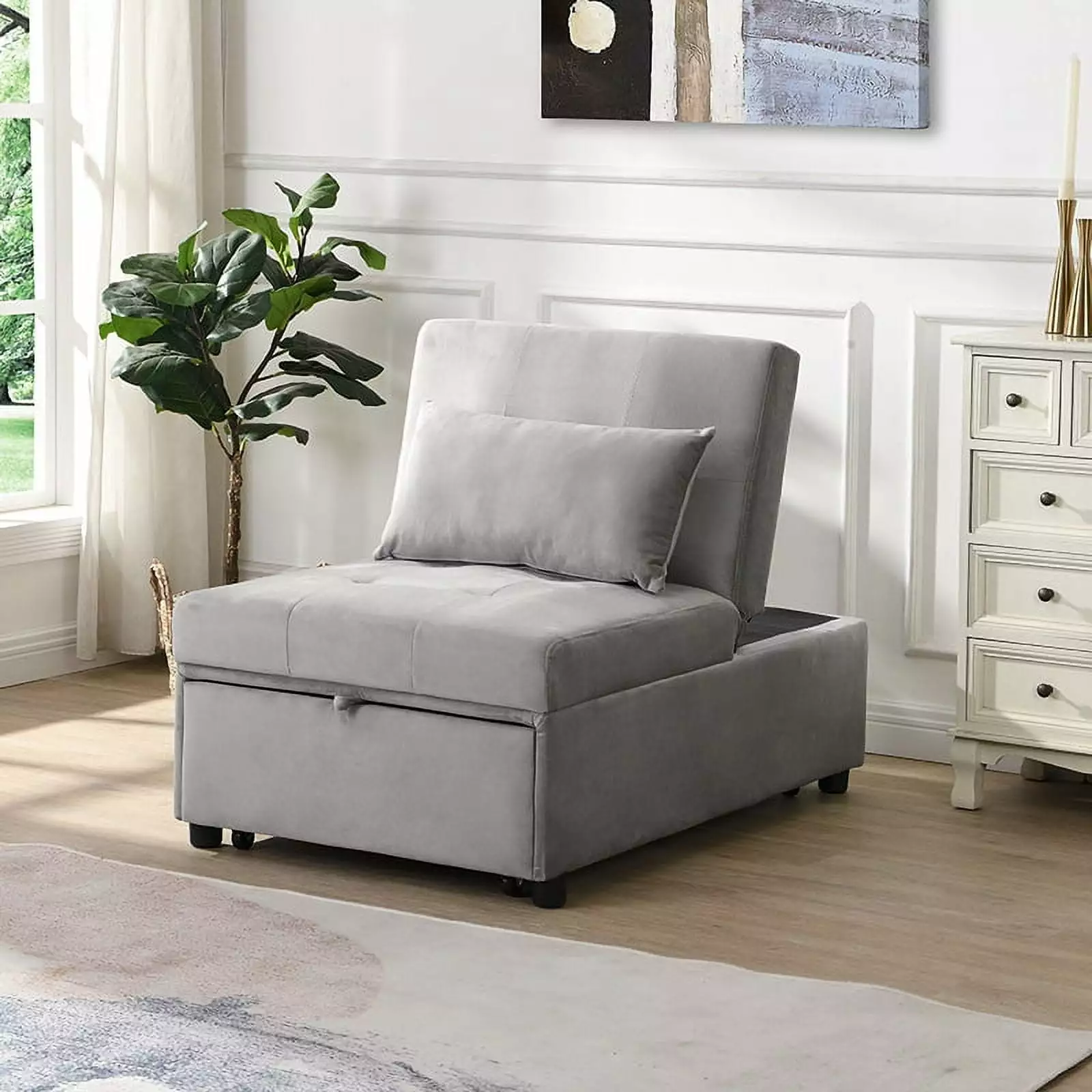 Gray Folding Ottoman Sofa Bed Multifunctional Any Scene Ghislaine
