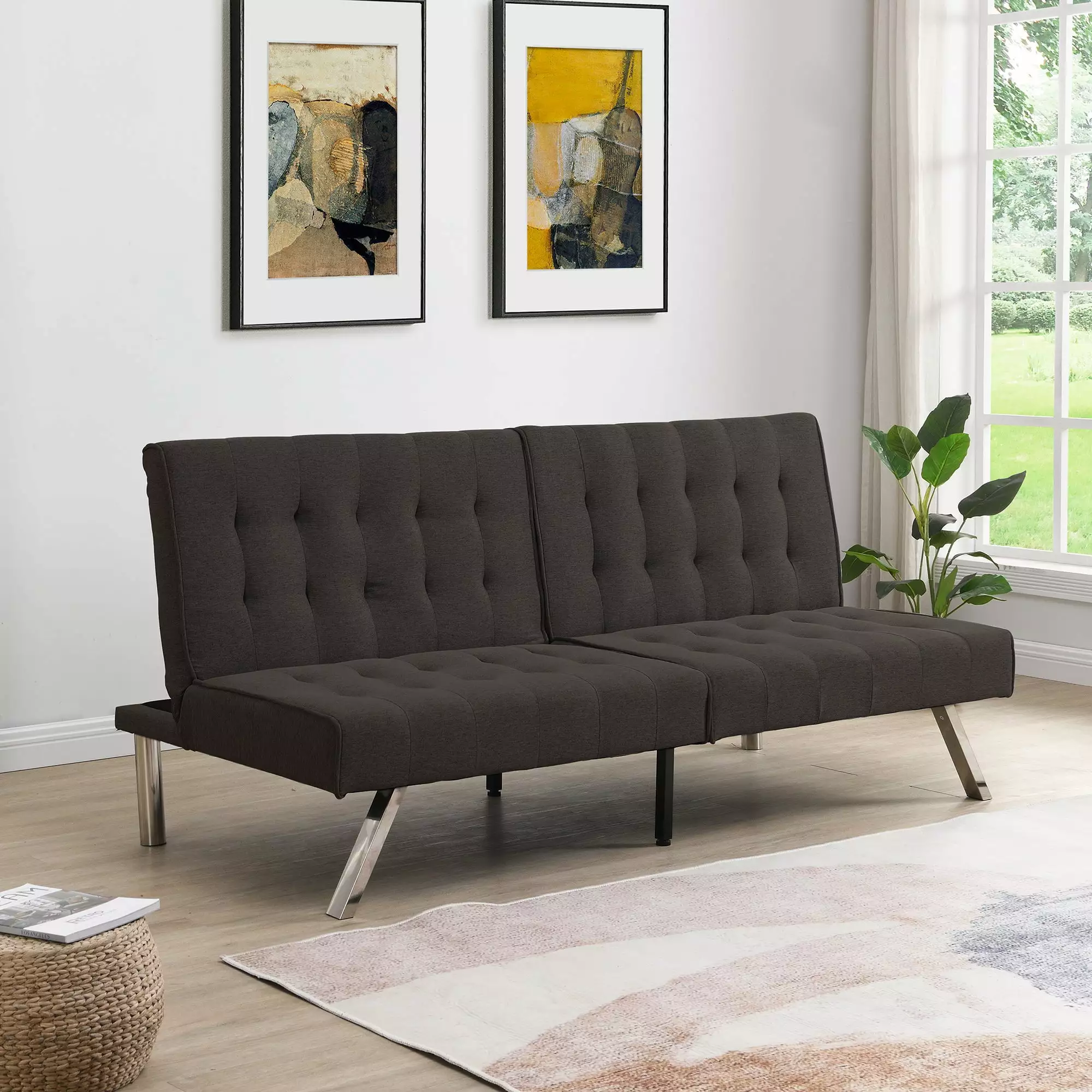 Fuji Convertible Sofa Bed Stainless Leg Espresso Go Green Woods